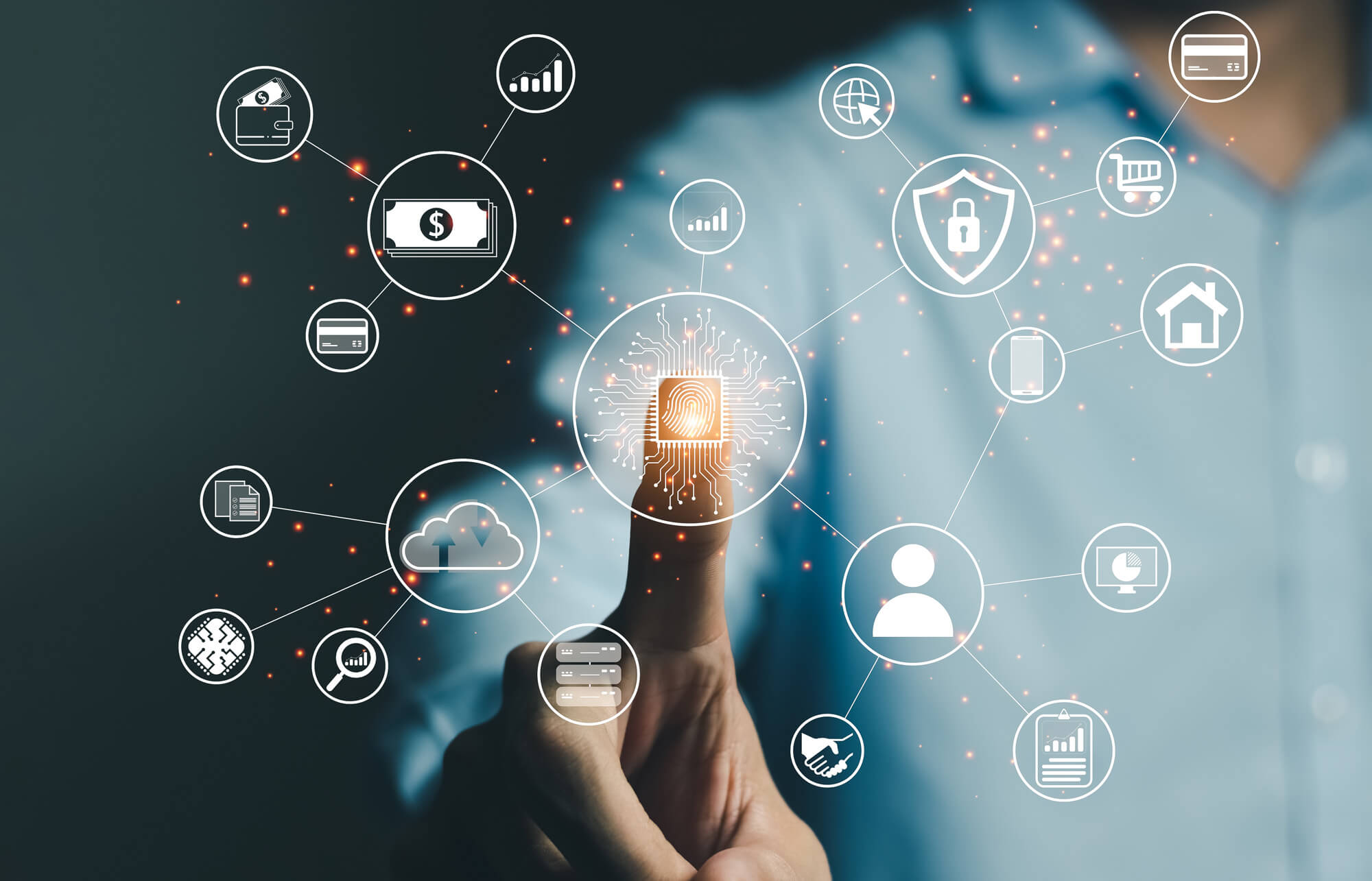 Mindmap und ein Finger der in die Mitte zeigt